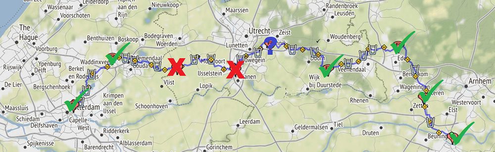 routekaartje Nijmegen-Rotterdam RWV