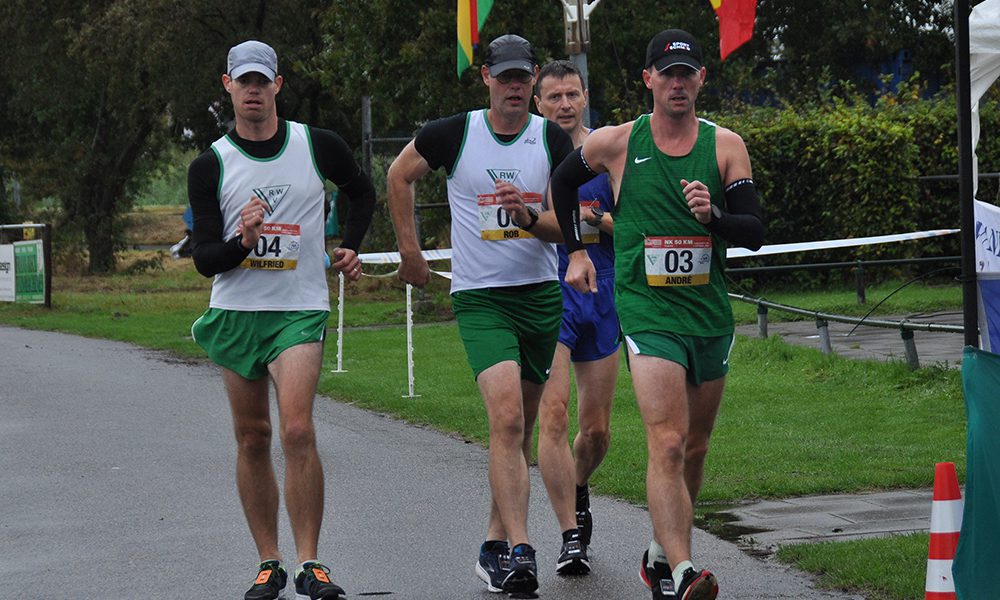 NK 50 km snelwandelen Wilfried van Bremen, Rob Tersteeg, Peter Van Hove en Christen Svensen